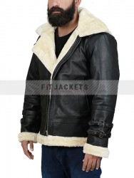 B3 Bomber Leather Jacket with Shearling Fur Hoodie