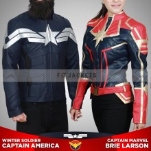 Winter Soldier Captain America and Brie Larson Captain Marvel Couple Jacket