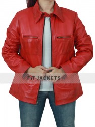 Casual Red Real Leather Jacket For Women