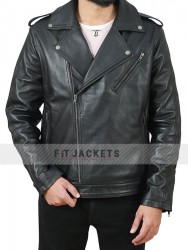 Mens Black Motorcycle Genuine Leather Jacket