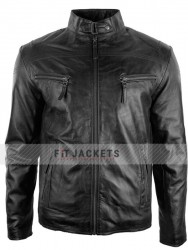 Classic black motorcycle leather jacket